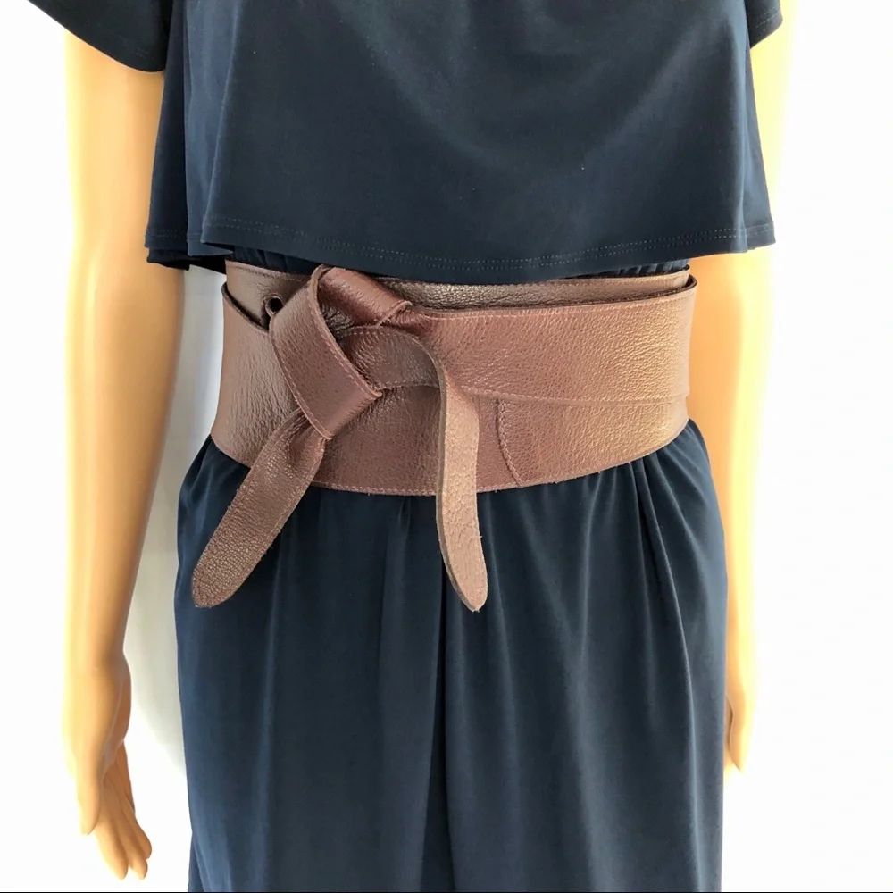 BROWN LEATHER LONG WRAPPING BELT